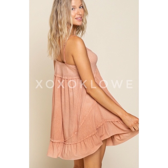 POL Terracotta Spaghetti Strap Ruffle Hem Mini Slip Dress - Picture 4 of 16